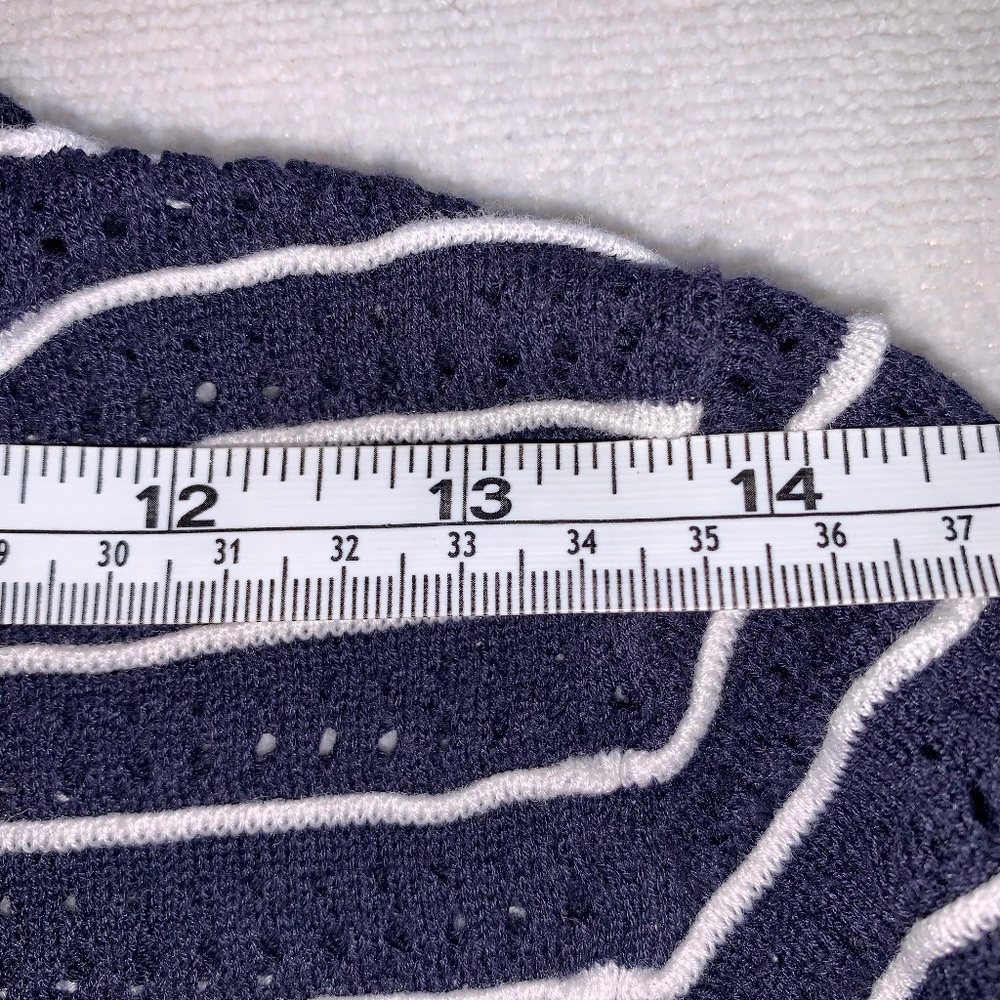 Nautical Striped Knit Sweater Navy White 3/4 Sleeve Size M – Lightweight Coastal - Picture 9 of 11